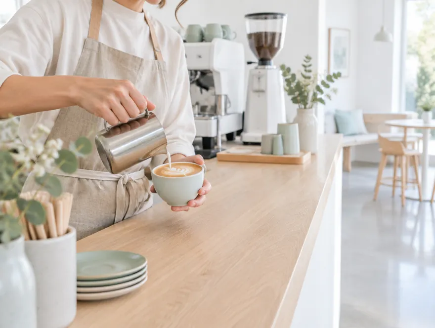Barista sirviendo un café en una cafetería de especialidad